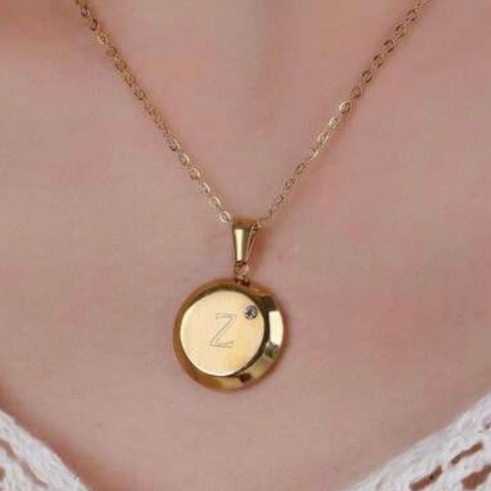 18k gold plated stainless steel initial necklace 18”, gift box included